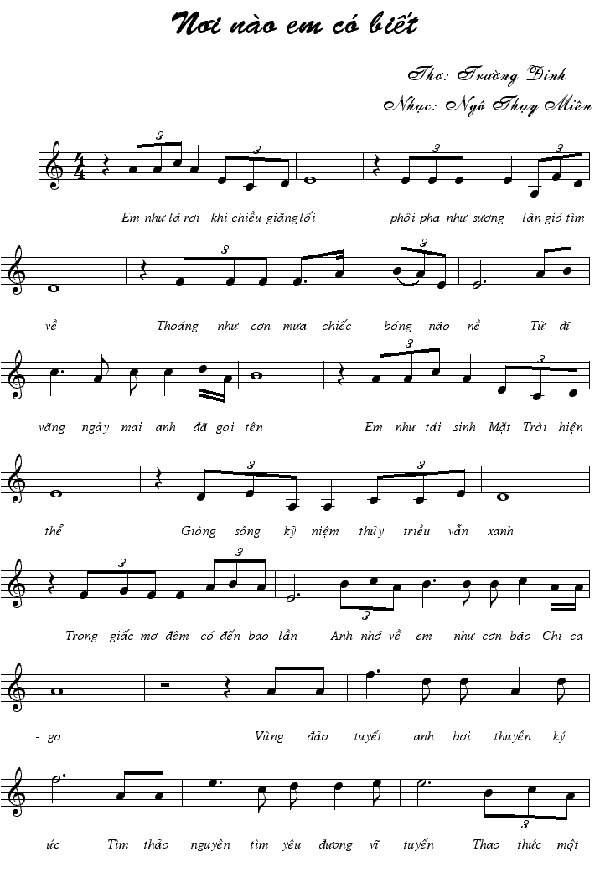 Nơi Nào Em Có Biết sheet