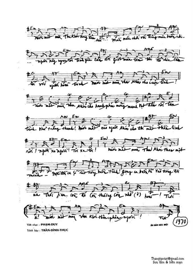 Nước Mắt Mùa Thu sheet có lời Nước Mắt Mùa Thu sheet có lời