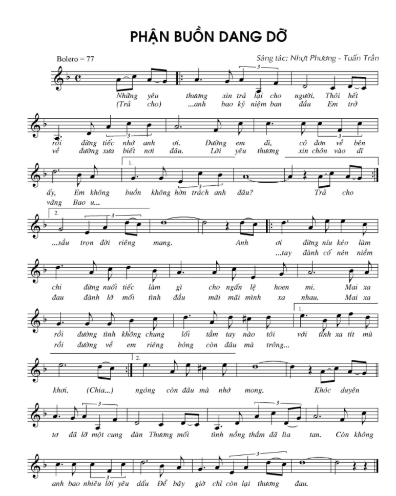 Phận Buồn Dang Dở sheet