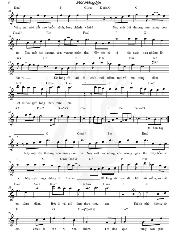 Phố Không Em sheet