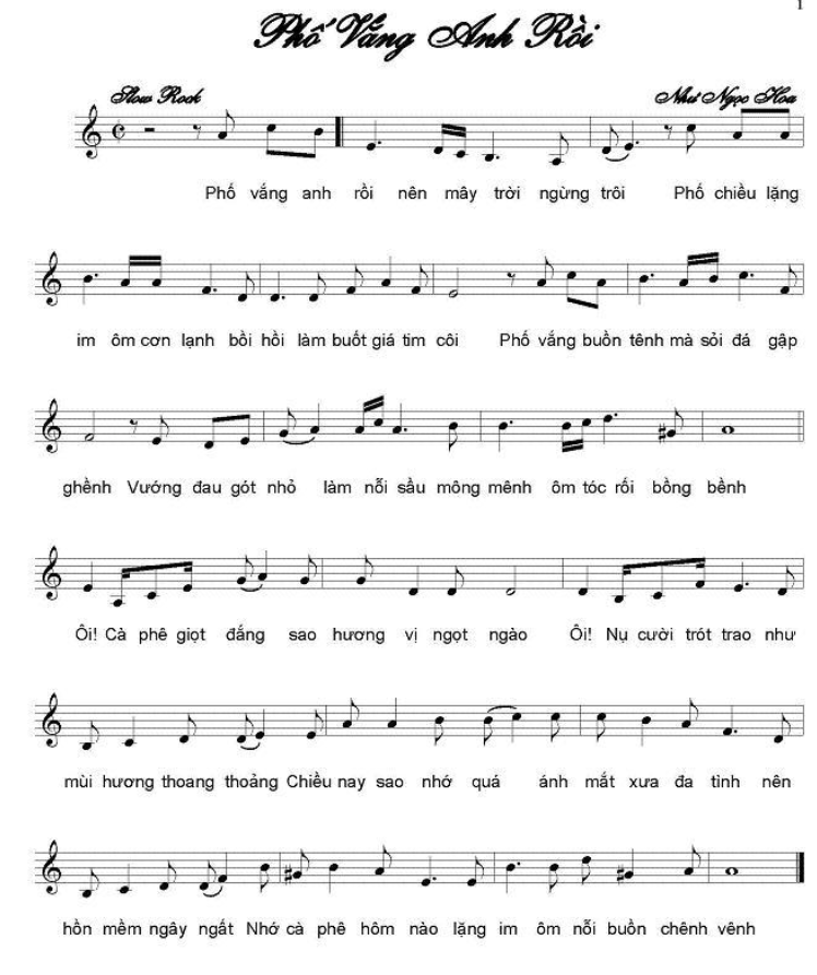 Phố Vắng Anh Rồi sheet