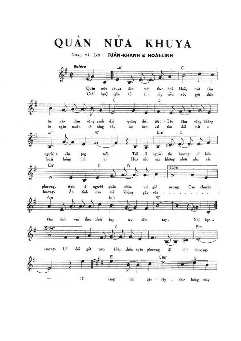 Quán Nửa Khuya sheet có lời 