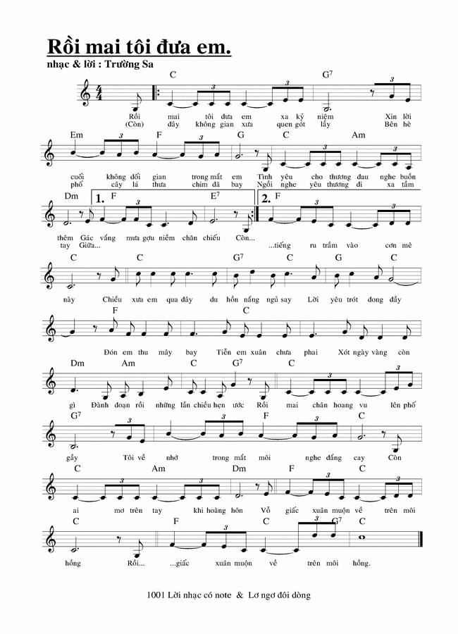 Rồi Mai Tôi Đưa Em sheet