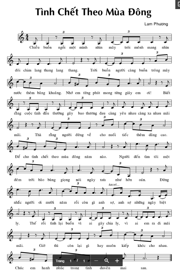 Tình Chết Theo Mùa Đông sheet Tình Chết Theo Mùa Đông sheet
