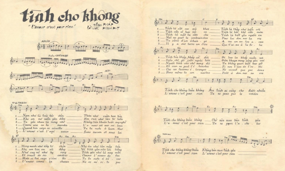 Tình Cho Không sheet
