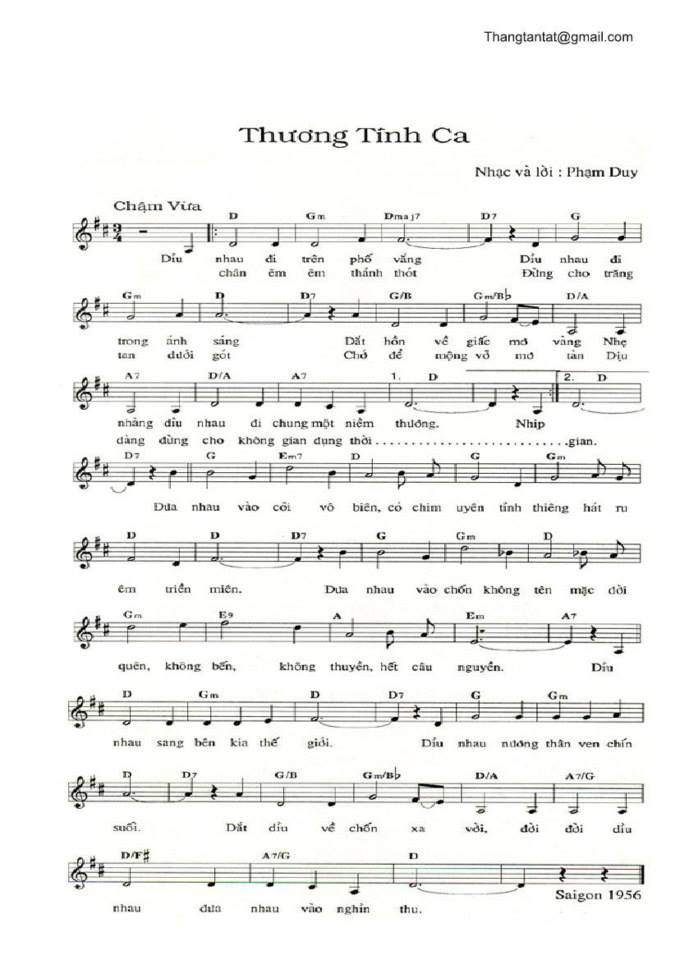Thương Tình Ca sheet