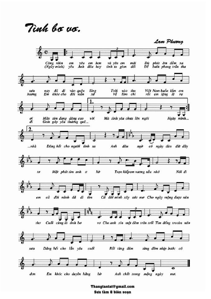 Tình Bơ Vơ sheet Tình Bơ Vơ sheet