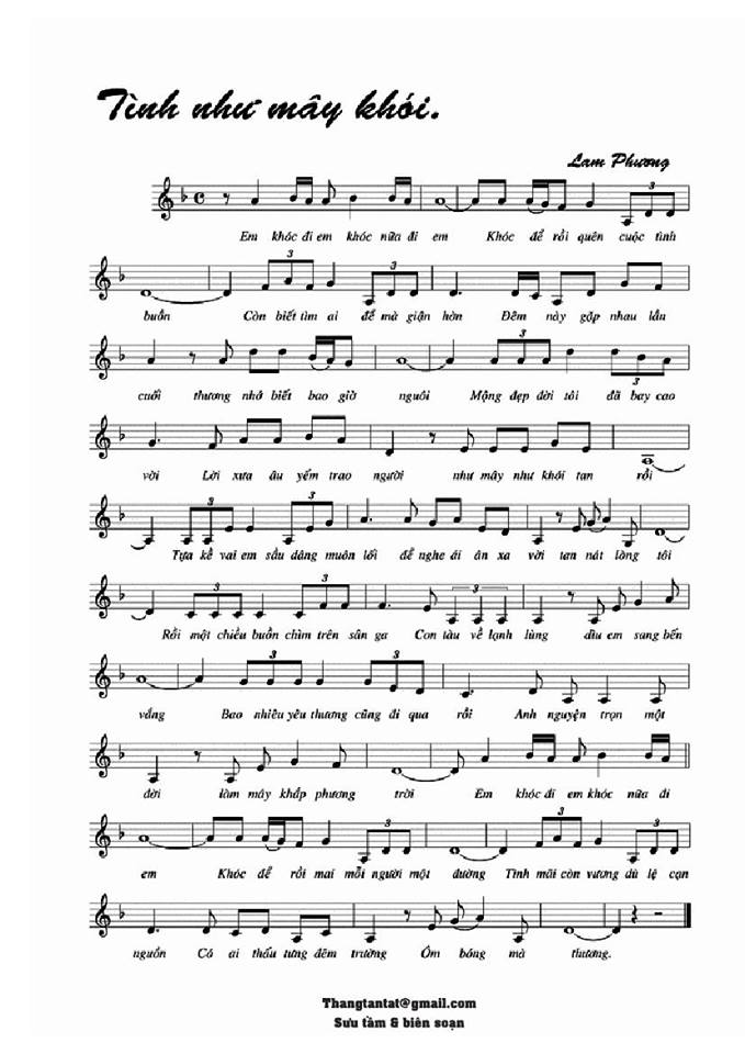 Tình Như Mây Khói sheet