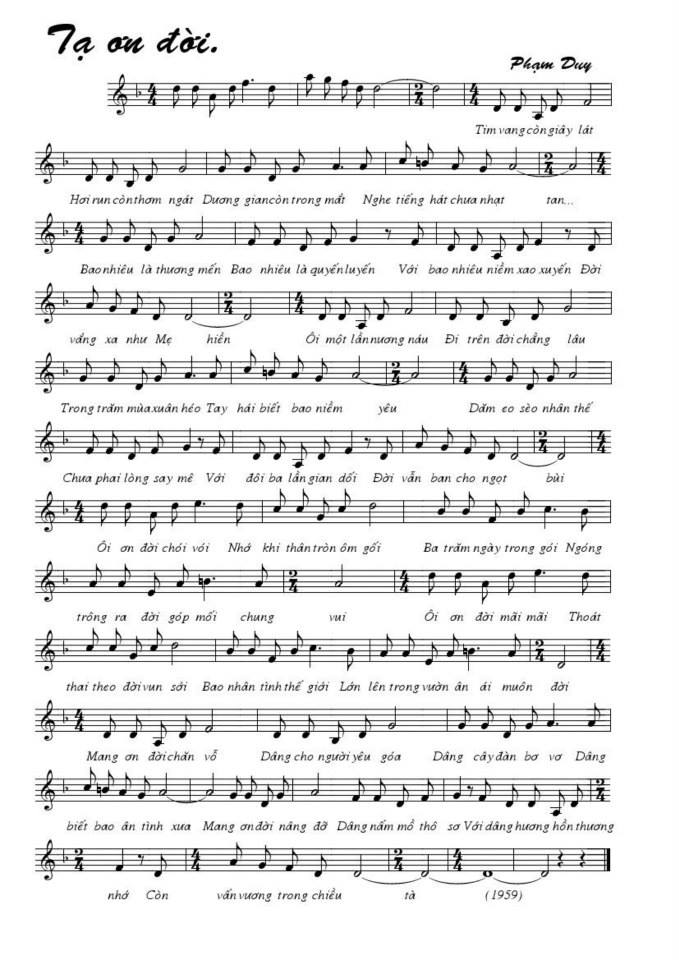 Tạ Ơn Đời sheet