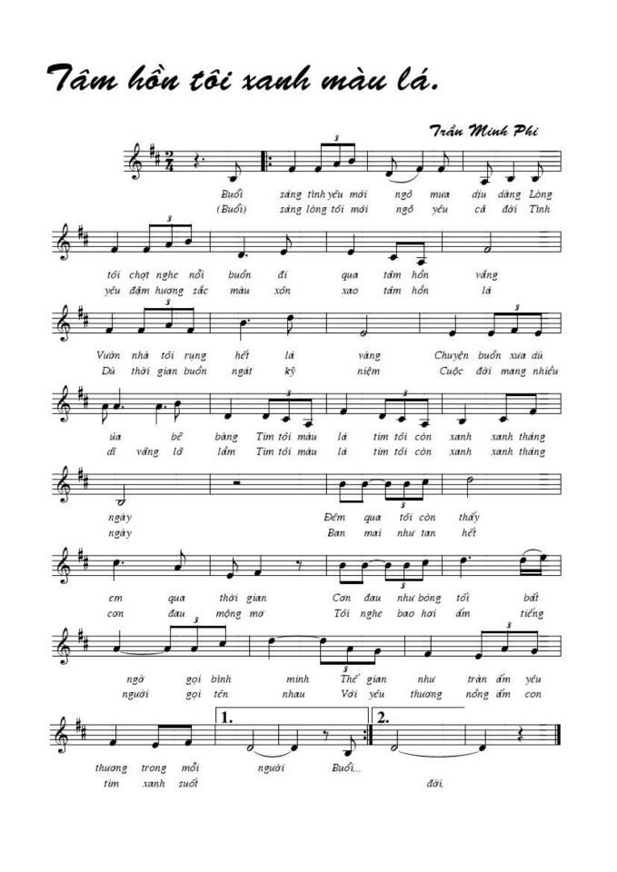 Tâm Hồn Tôi Xanh Màu Lá sheet