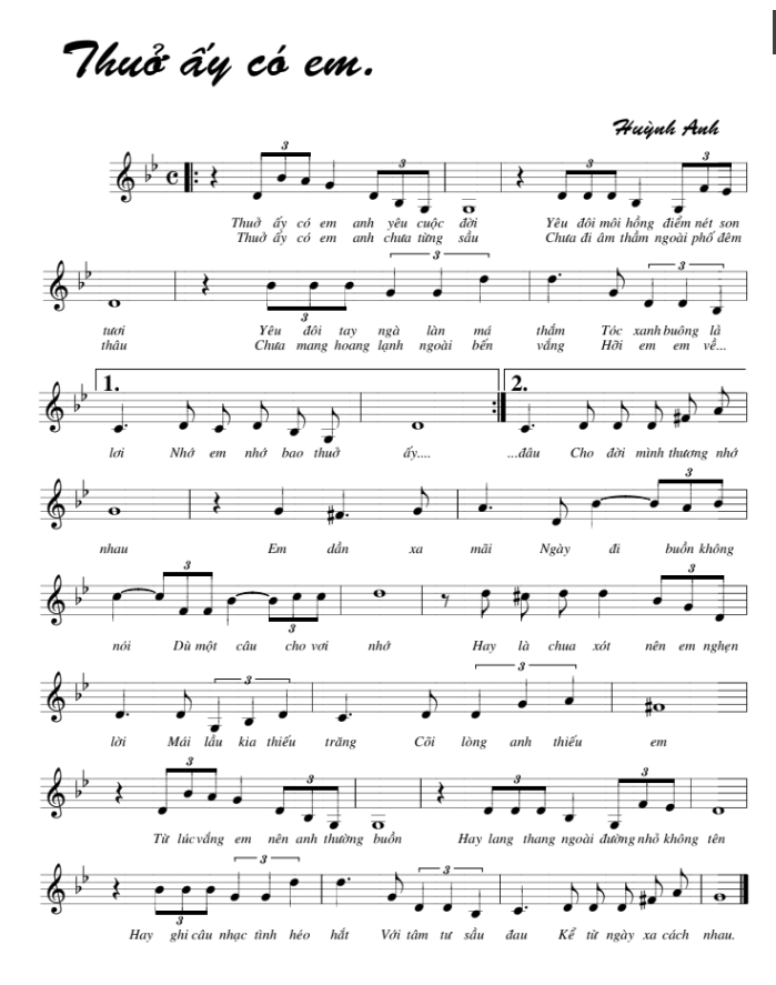Thuở Ấy Có Em sheet
