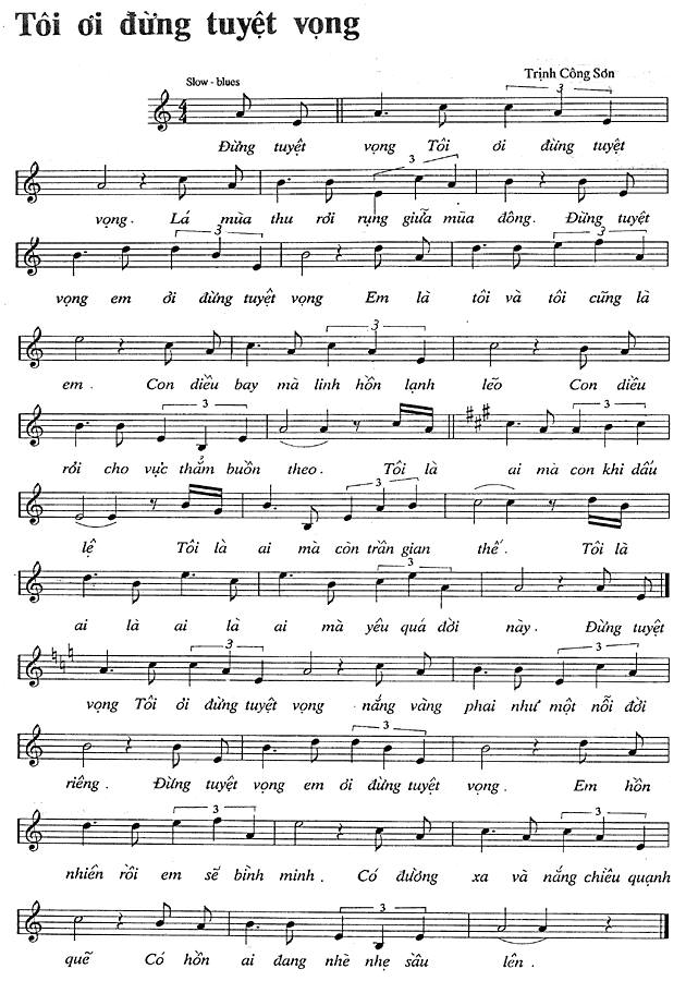 Tôi Ơi Đừng Tuyệt Vọng sheet