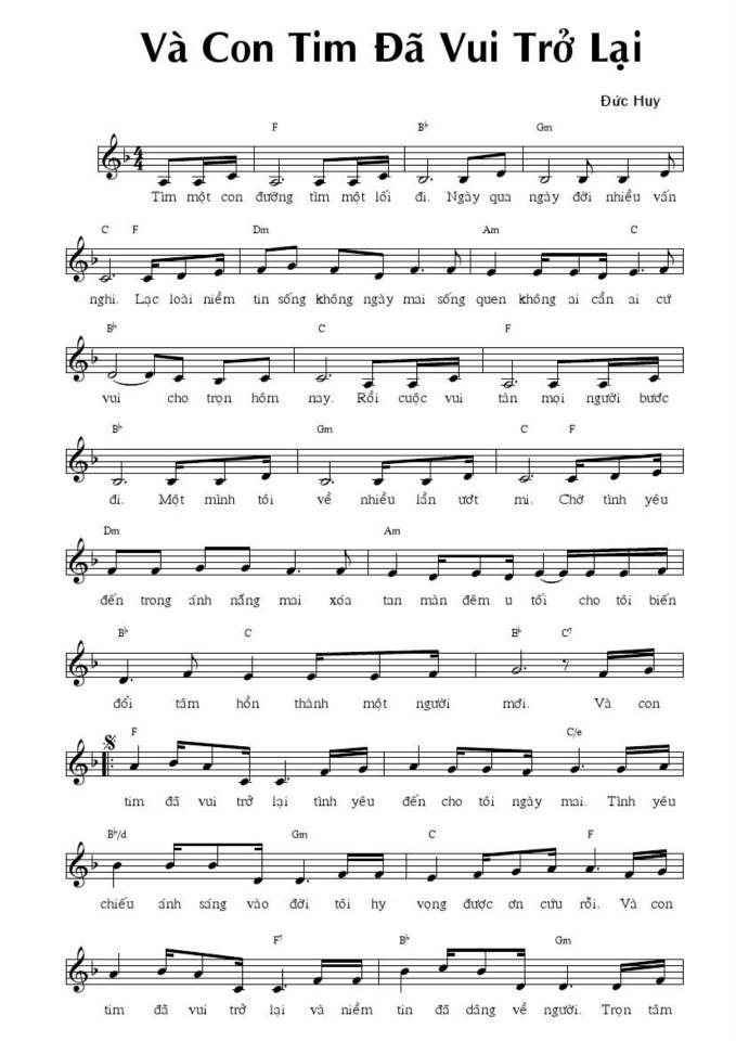 Và Con Tim Đã Vui Trở Lại sheet