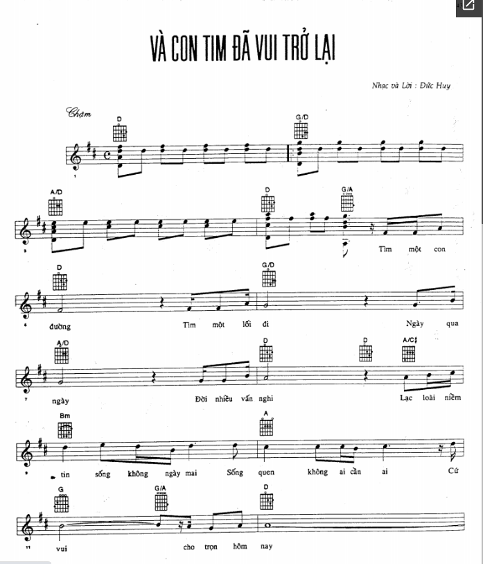 Và Con tim Đã Vui Trở lại sheet