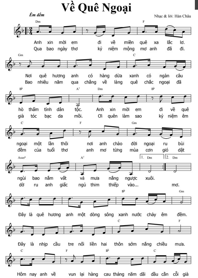 Về Quê Ngoại sheet