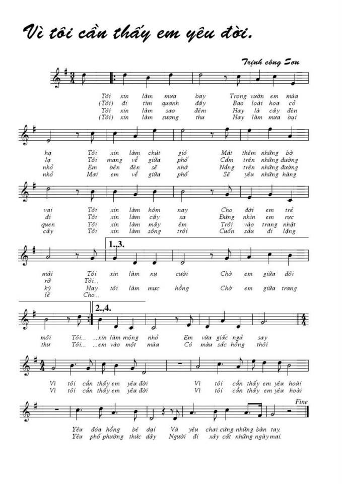 Vì Tôi Cần Thấy Em Yêu Đời sheet