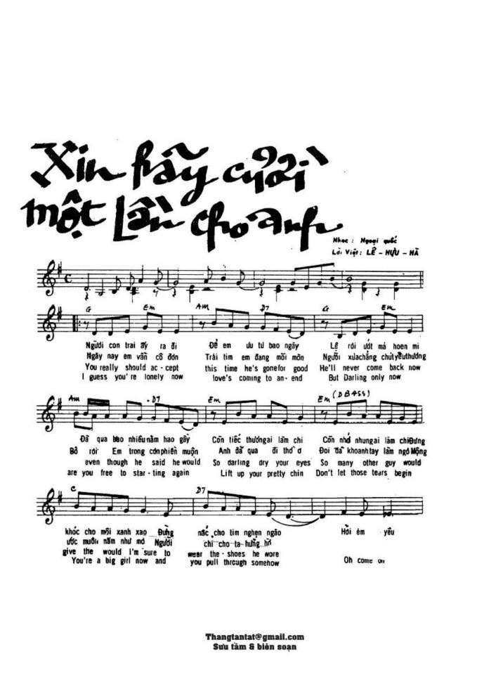 Xin hãy cười một lần cho anh sheet