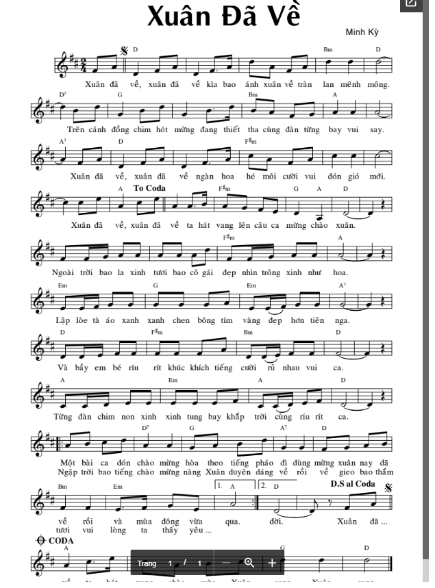 Xuân đã về sheet