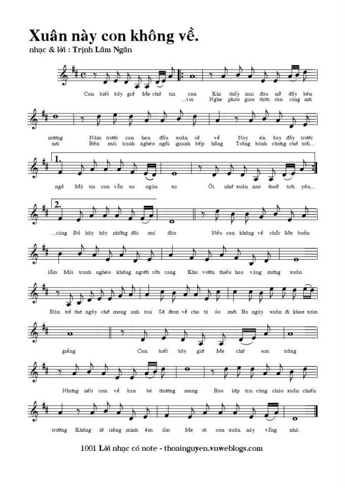 Xuân này con không về sheet