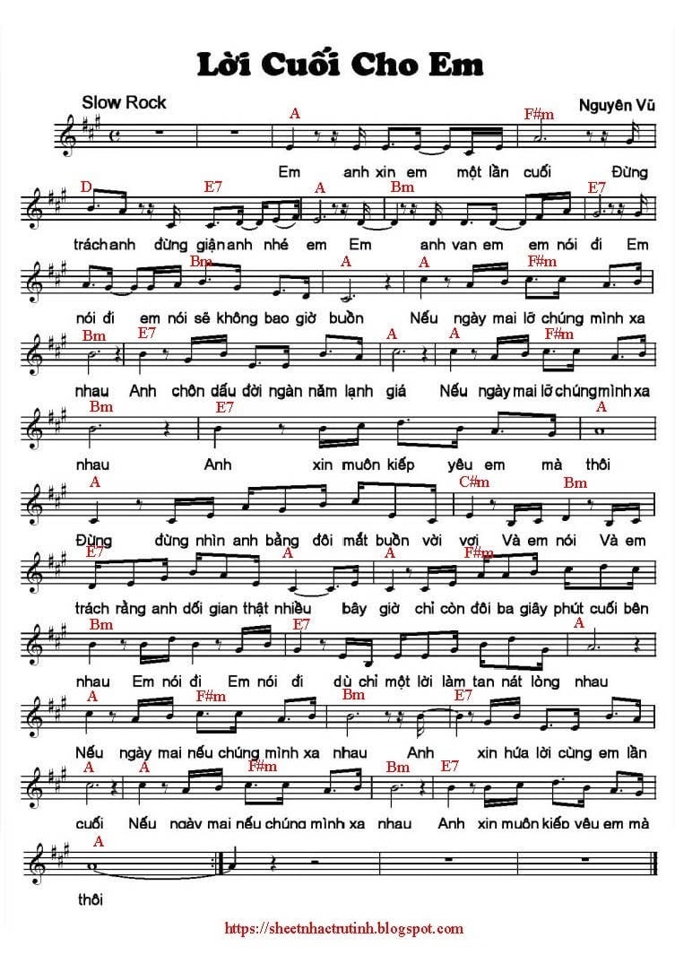 Lời Cuối Cho Em sheet
