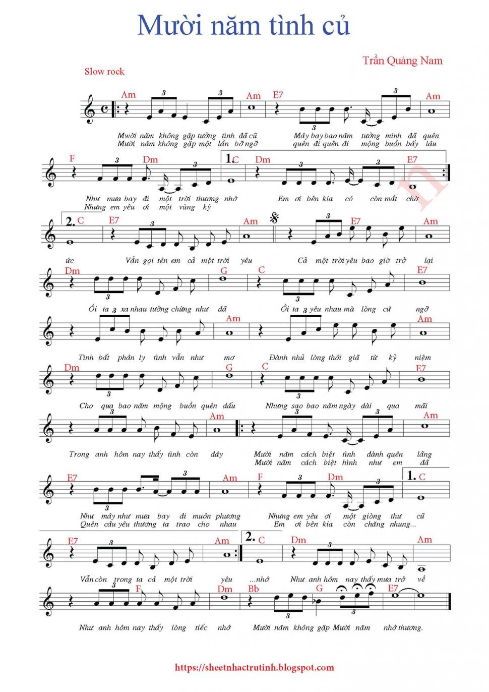 Mười Năm Tình Cũ sheet