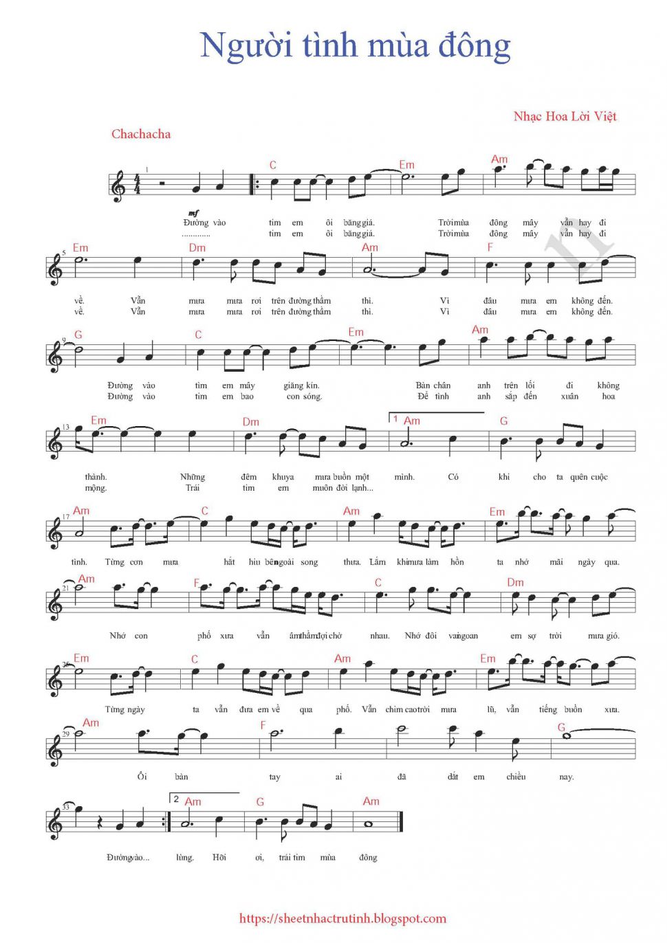 Người Tình Mùa Đông sheet Người Tình Mùa Đông sheet