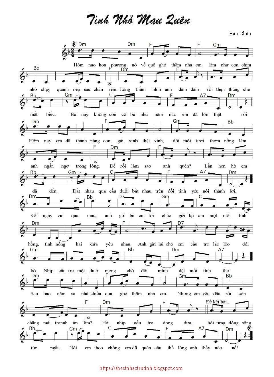 Tình Nhỏ Mau Quên sheet Tình Nhỏ Mau Quên sheet