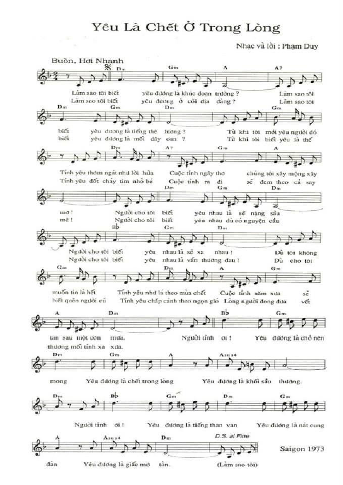 Yêu Là Chết Trong Lòng sheet