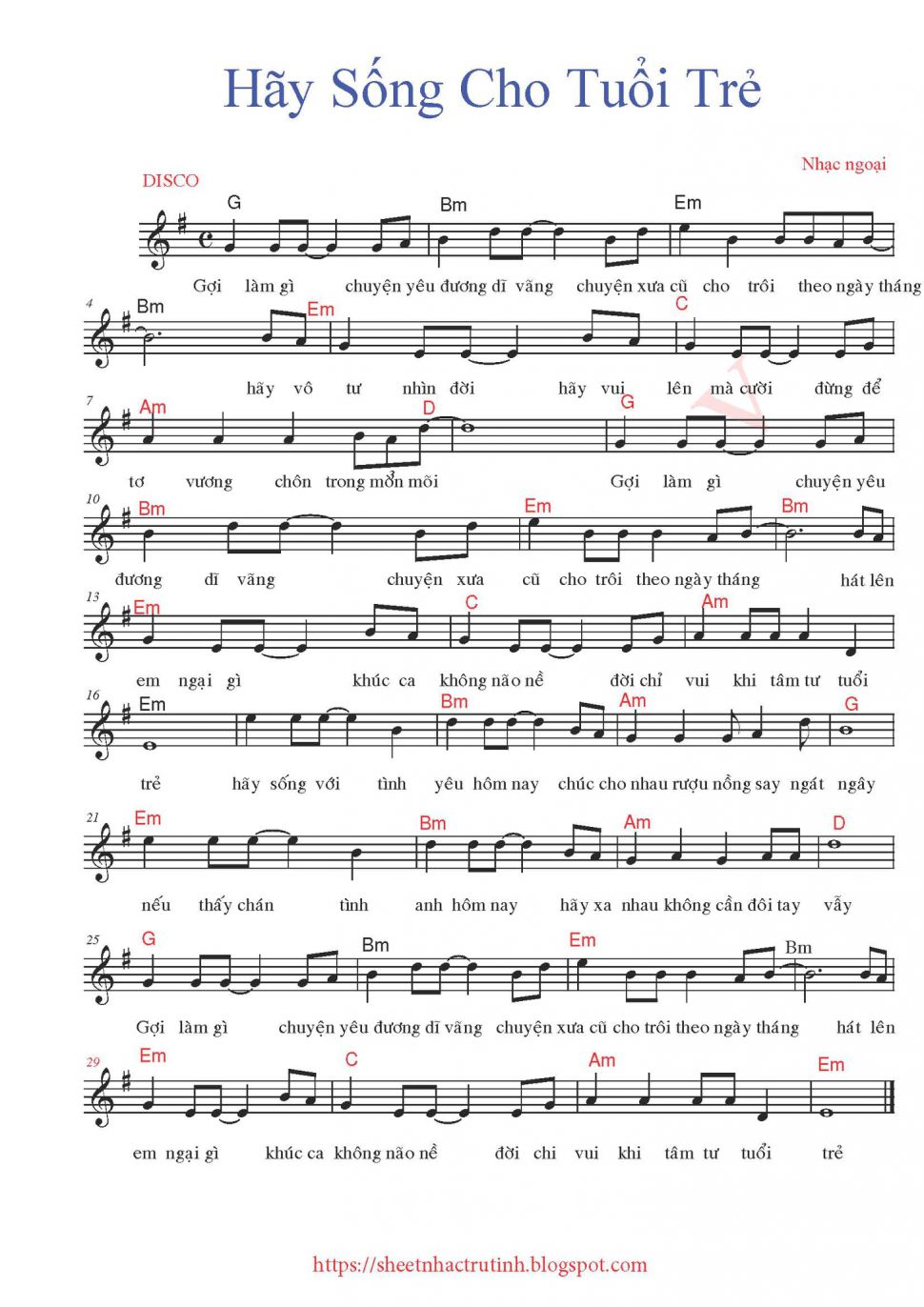 Hãy Sống Cho Tuổi Trẻ sheet