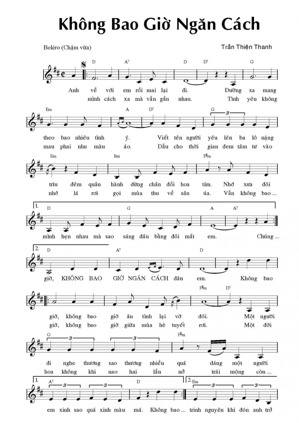 Không Bao Giờ Ngăn Cách sheet