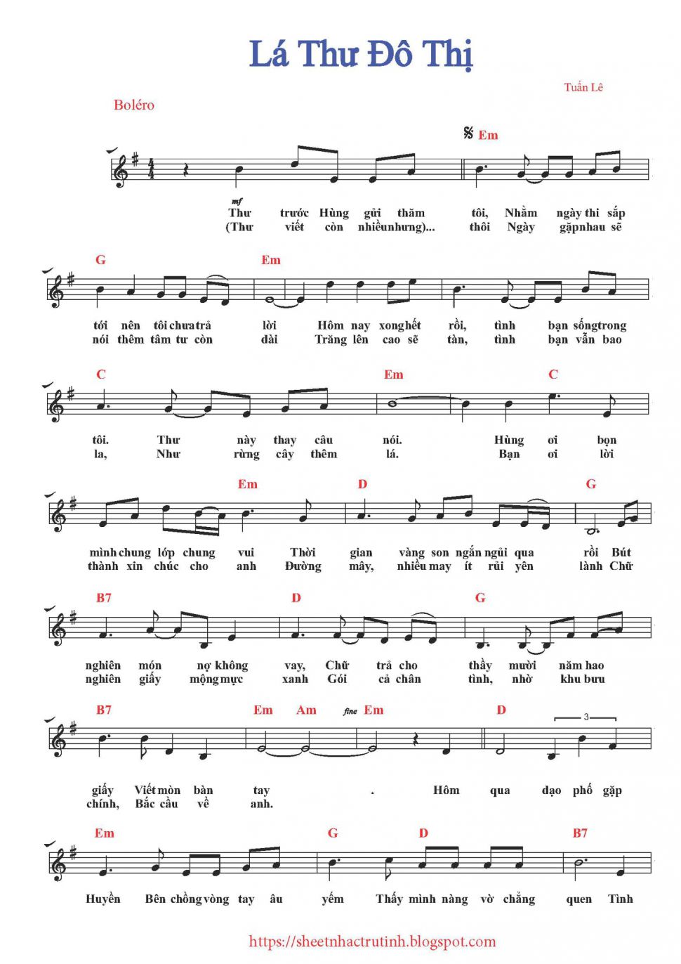 Lá Thư Đô Thị sheet