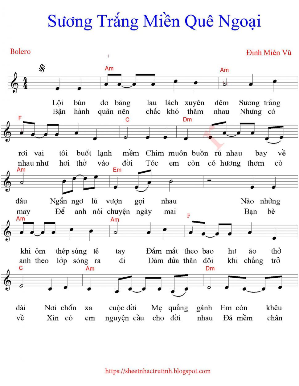 Sương Trắng Miền Quê Ngoại sheet