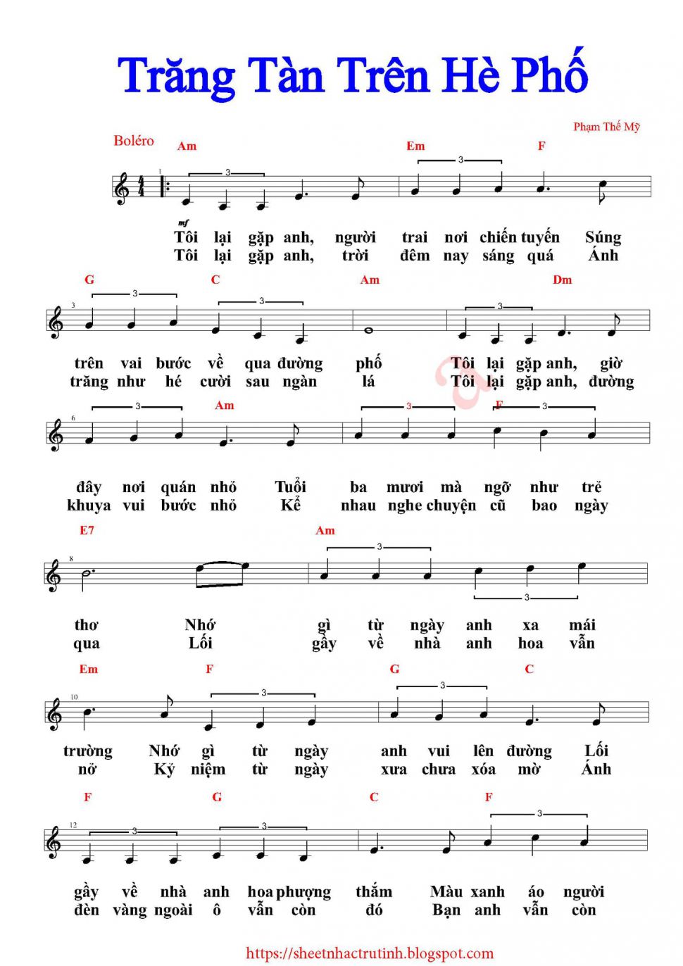 Trăng Tàn Trên Hè Phố sheet