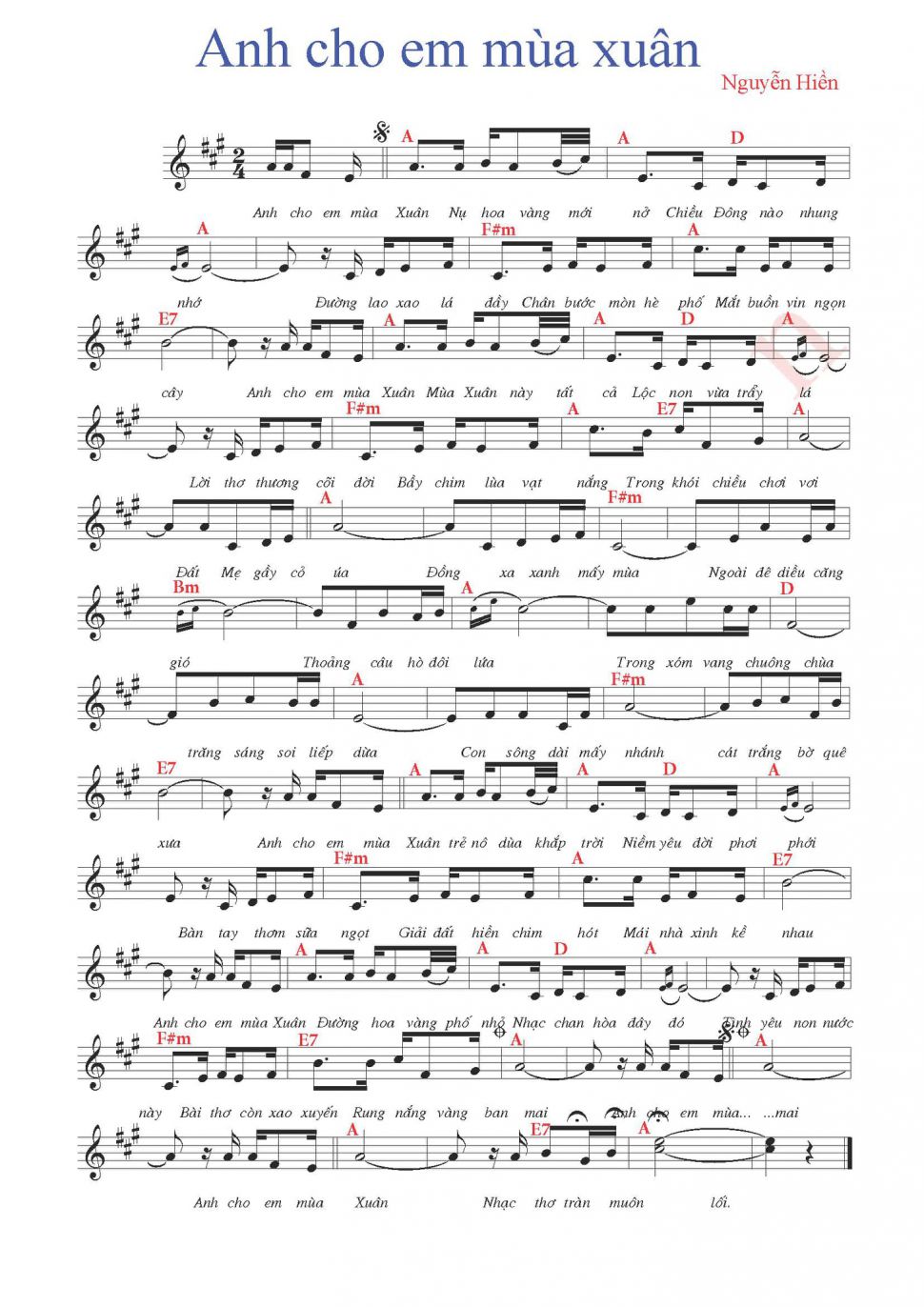 Anh Cho Em Mùa Xuân sheet