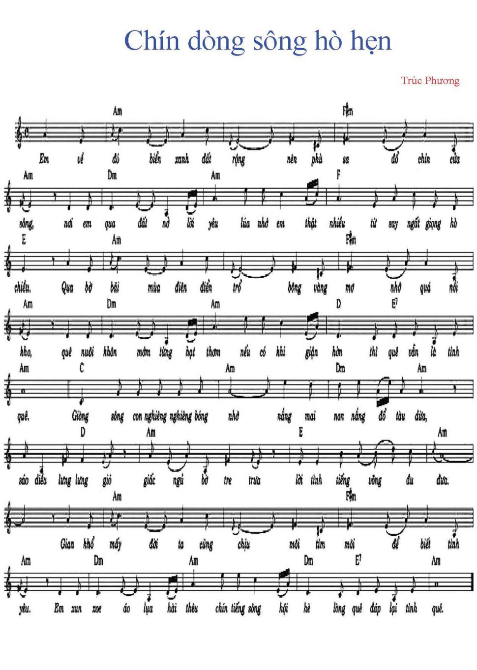 Chín Dòng Sông Hò Hẹn sheet