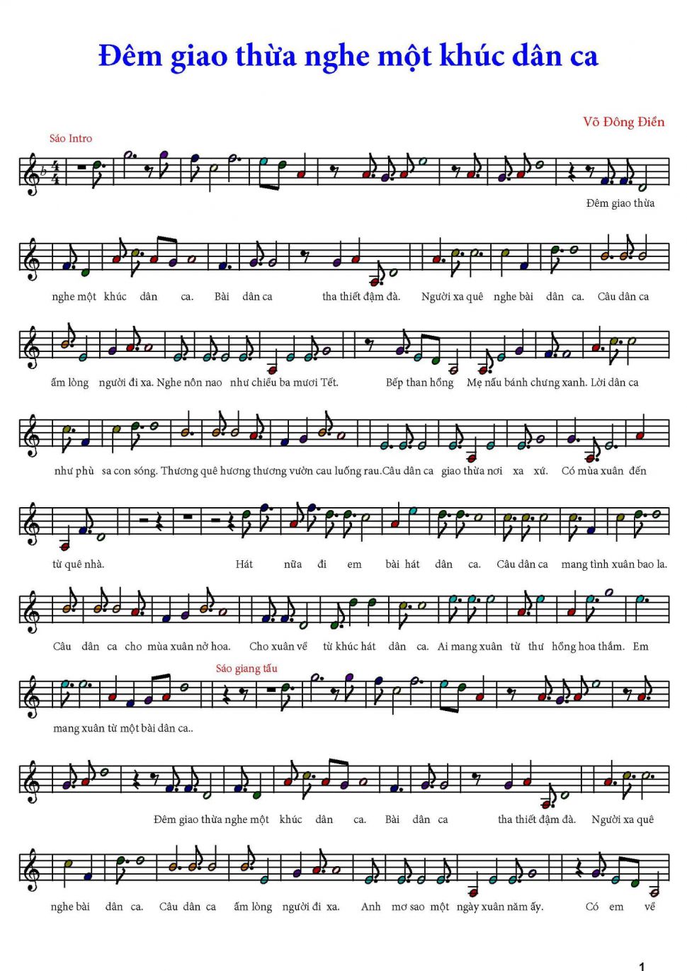 Đêm Giao Thừa Nghe Một Khúc Dân Ca sheet