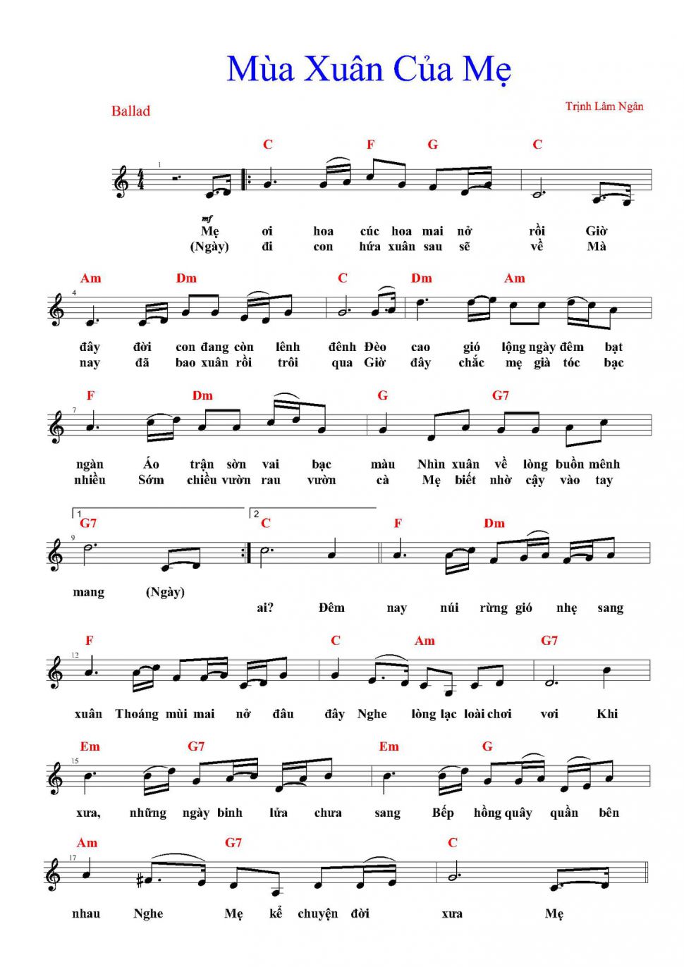 Mùa Xuân Của Mẹ sheet Mùa Xuân Của Mẹ sheet