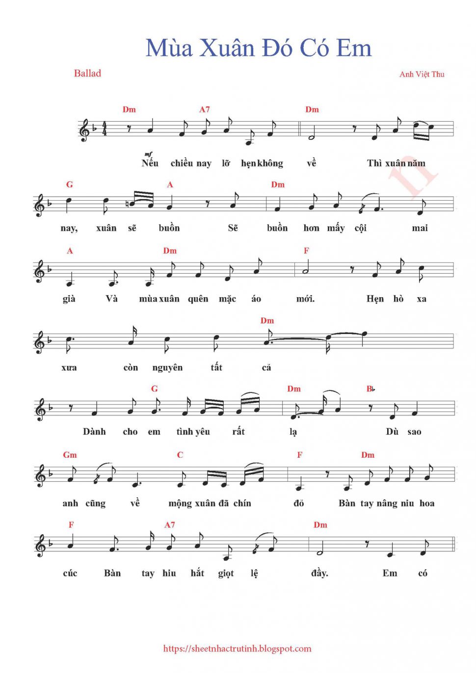 Mùa Xuân Đó Có Em sheet