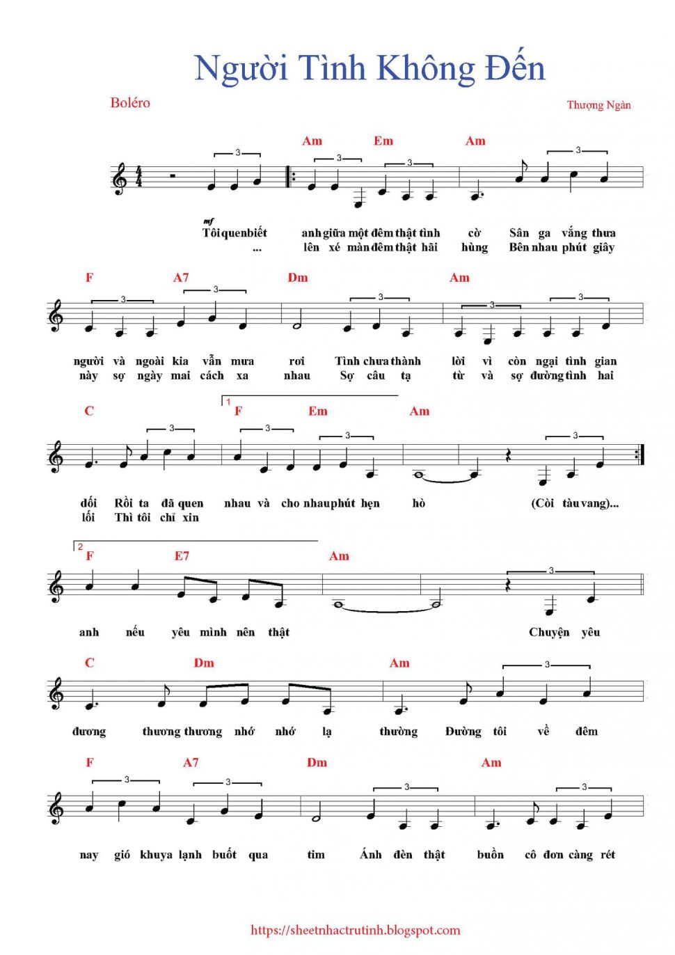 Người Tình Không Đến sheet