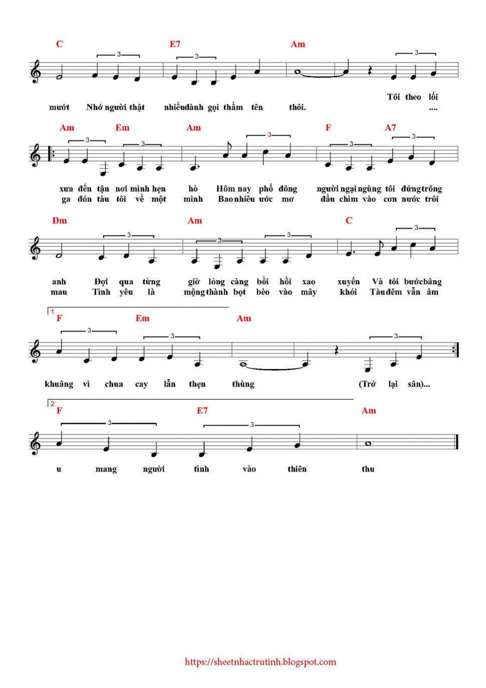 Người Tình Không Đến sheet có lời 