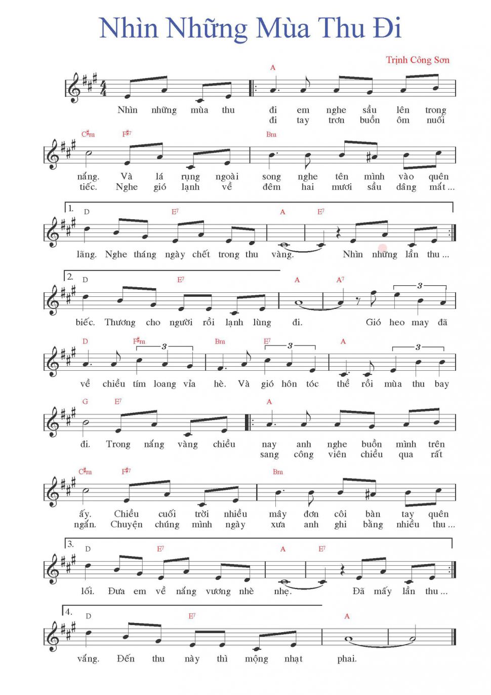 Nhìn Những Mùa Thu Đi sheet