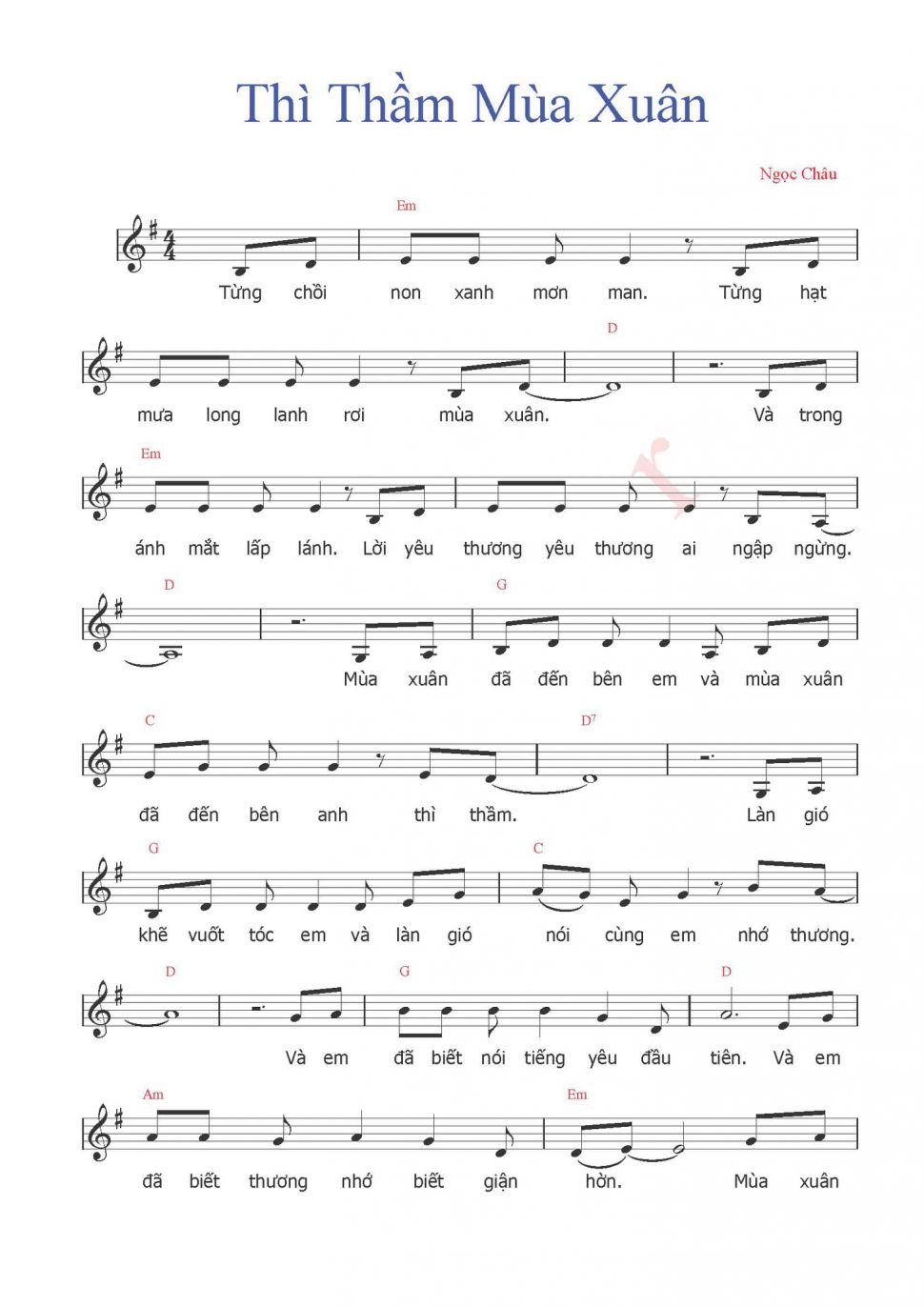 Thì Thầm Mùa Xuân sheet