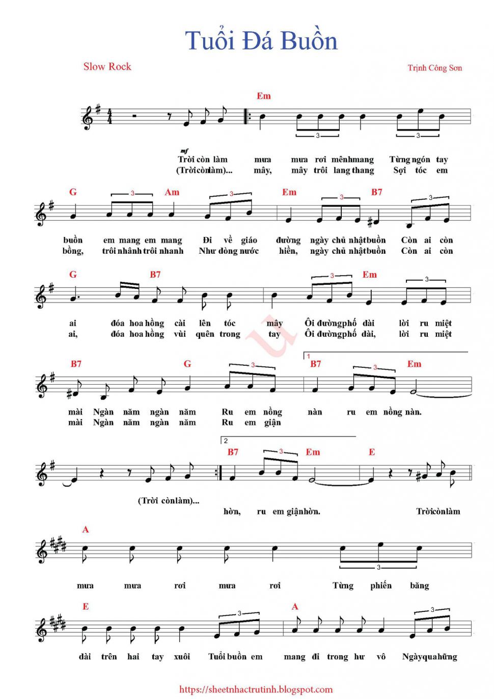Tuổi Đá Buồn sheet có Lời Tuổi Đá Buồn sheet có Lời
