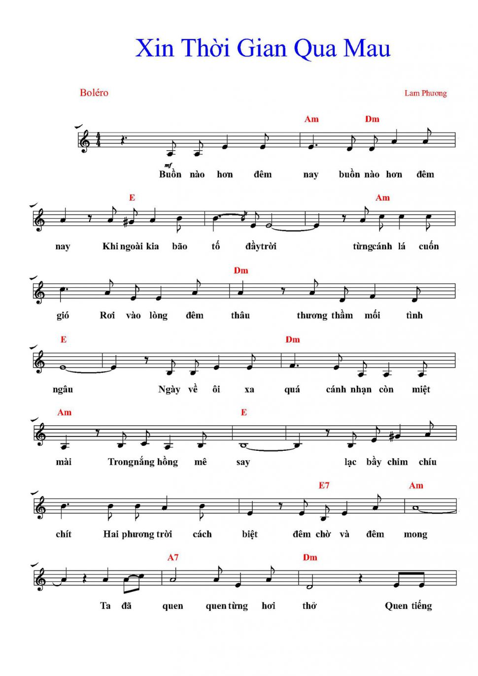 Xin Thời Gian Qua Mau sheet