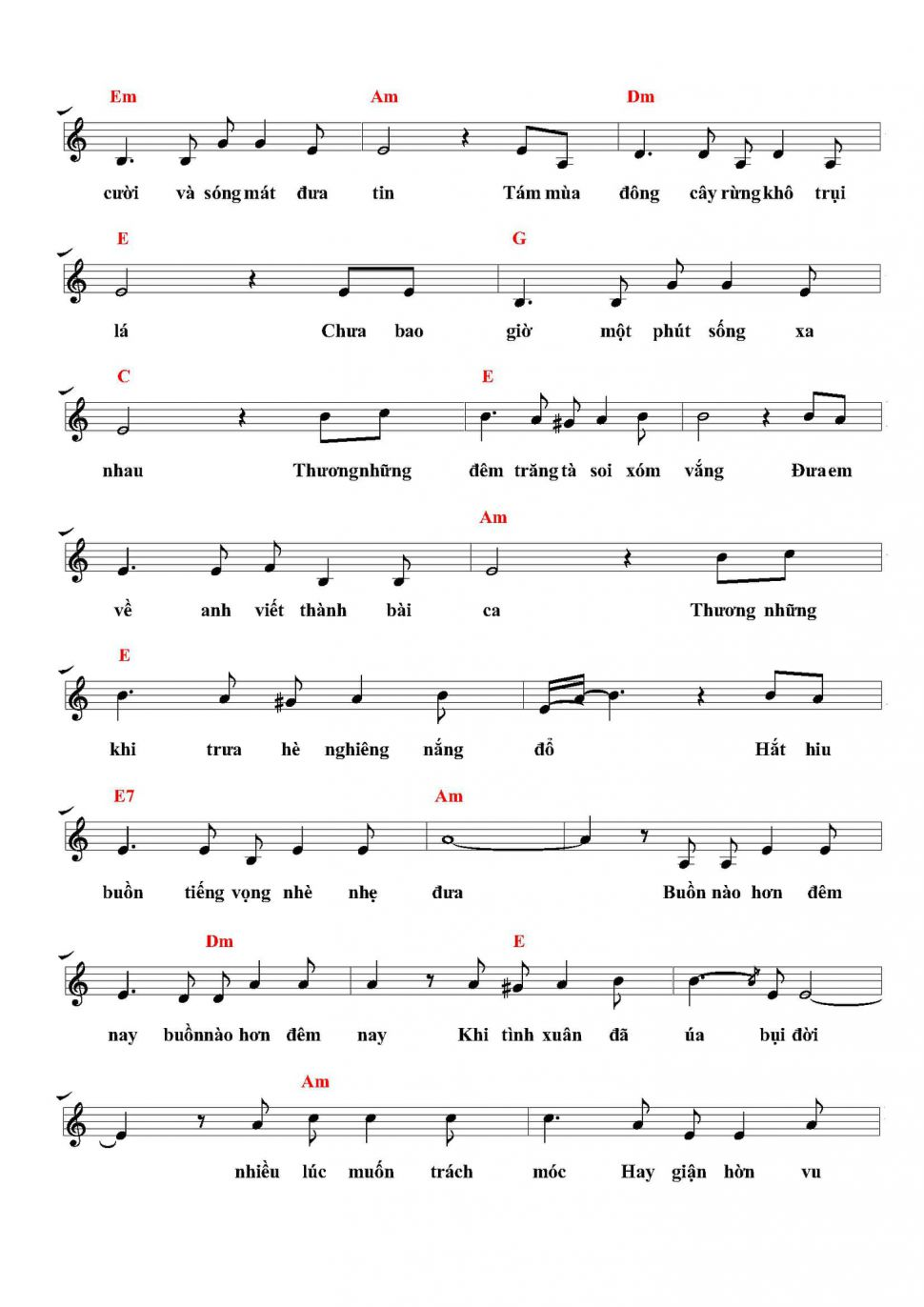 Xin Thời Gian Qua Mau sheet có lời 