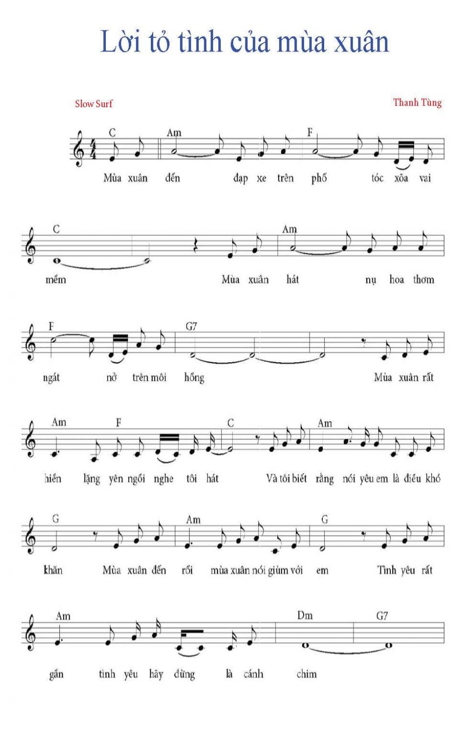 Lời Tỏ Tình Của Mùa Xuân sheet