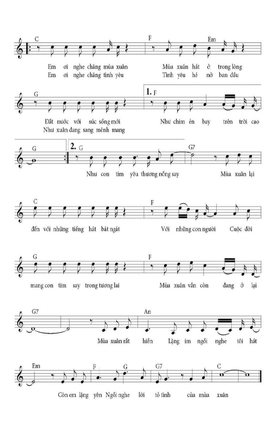 Lời Tỏ Tình Của Mùa Xuân sheet có lời 