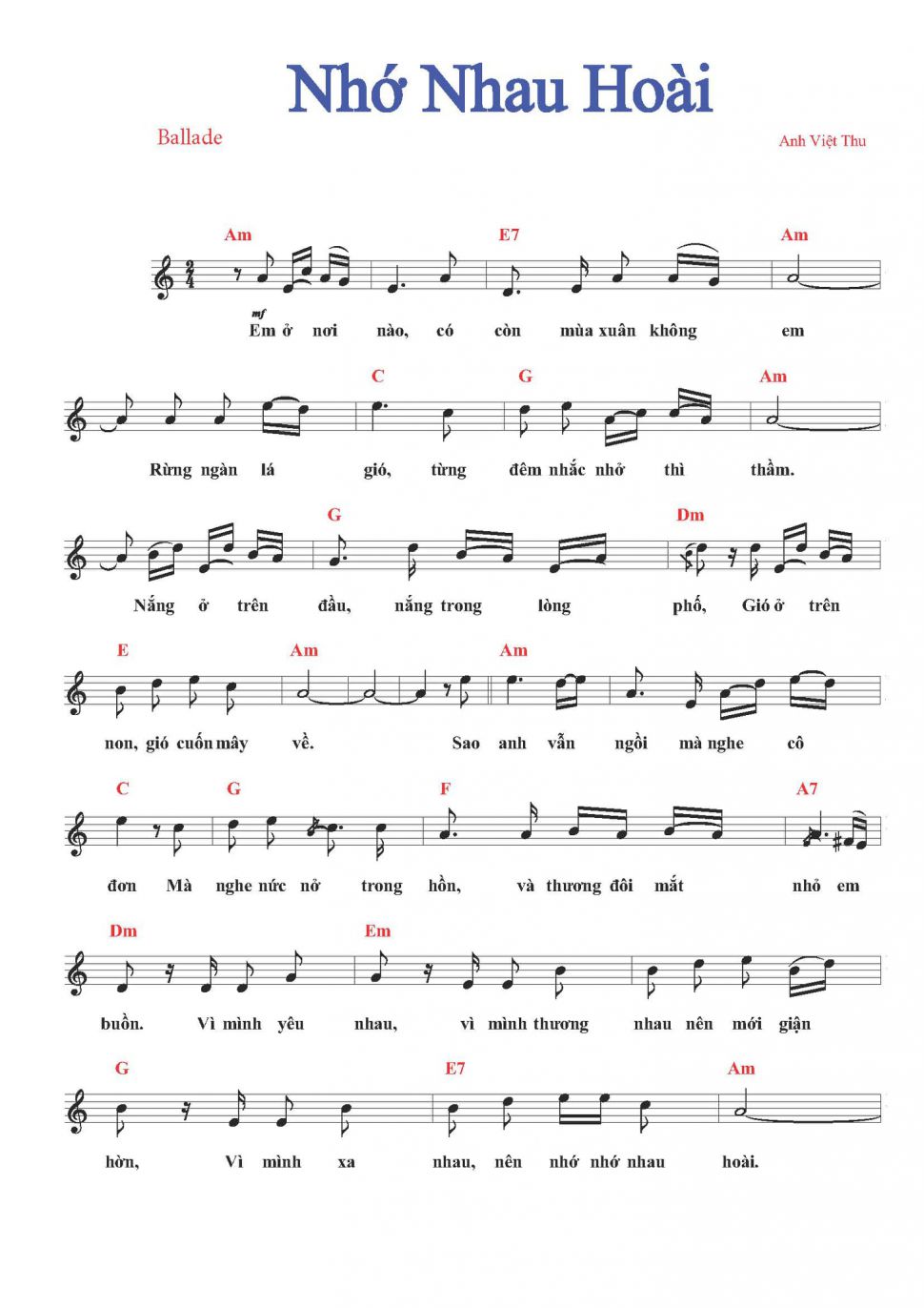 Nhớ Nhau Hoài sheet Nhớ Nhau Hoài sheet