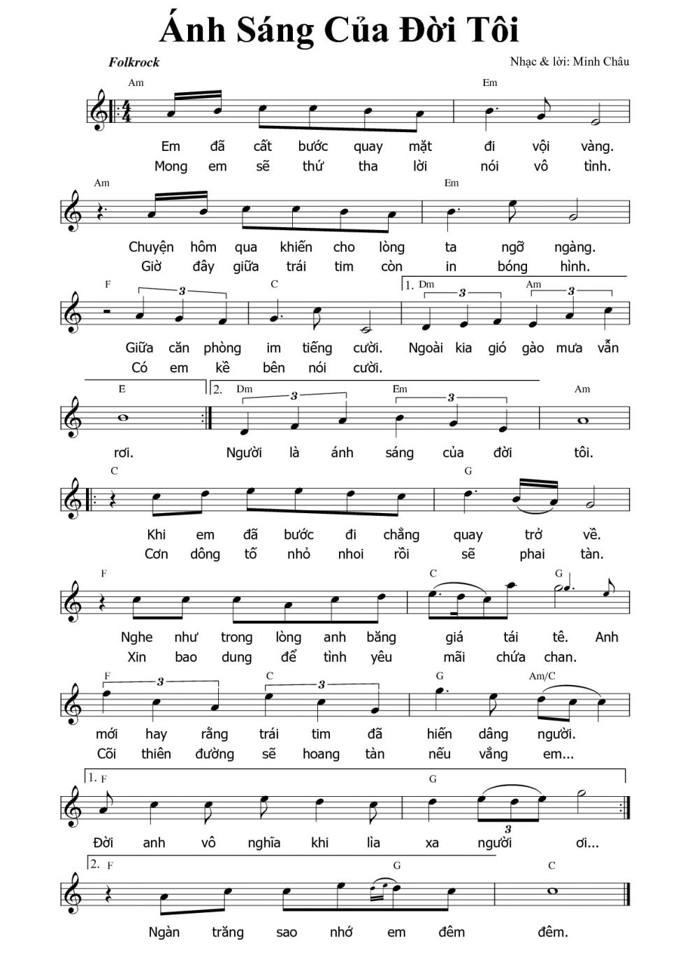 Ánh Sáng Của Đời Tôi sheet có lời 