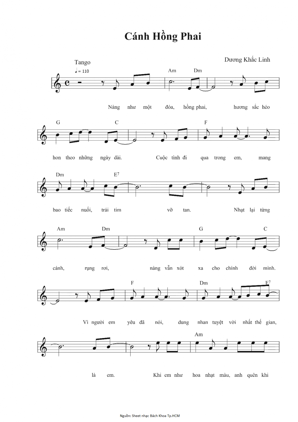 Cánh Hồng Phai sheet có lời